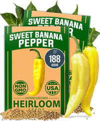 HOME GROWN Sweet Banana Pepper Seeds front view, packaging details