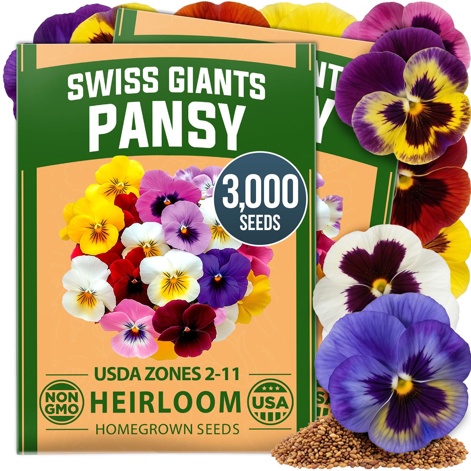 HOME GROWN Swiss Giant Pansy Seeds package front view