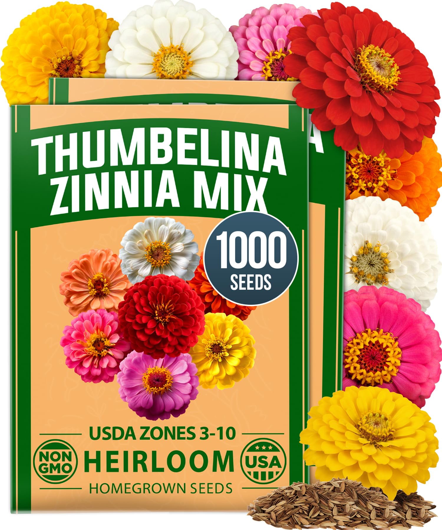 HOME GROWN Thumbelina Dwarf Zinnia Seeds pack front view