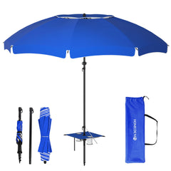 HOMEDEMO 7.2FT portable beach umbrella in sapphire blue with built-in table
