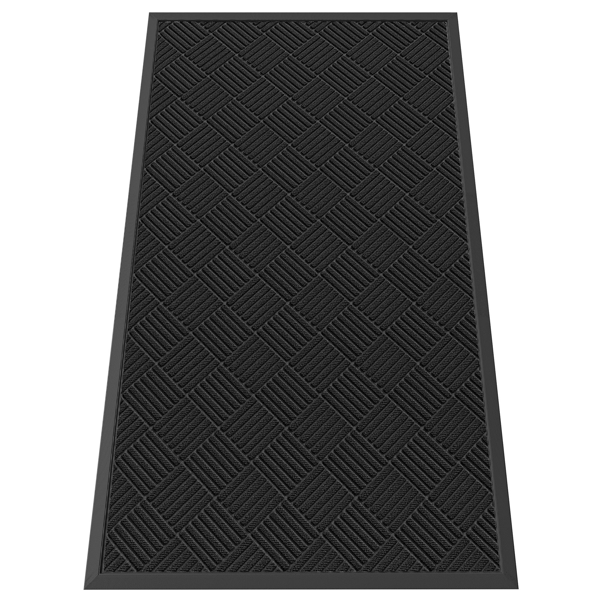 HOMEK 3' x 5' Indoor Outdoor Door Mat in black diamond design front view