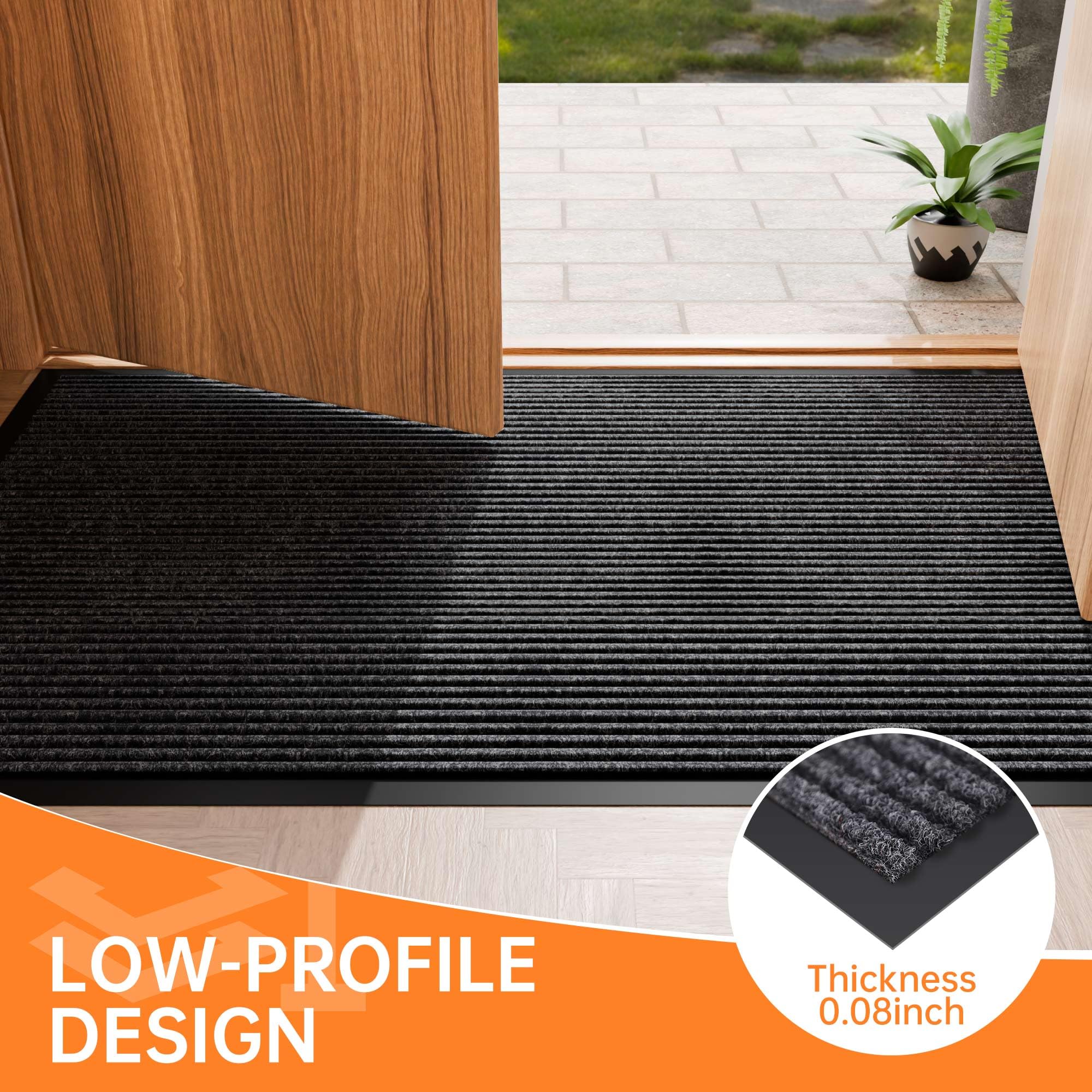 HOMEK door mat detailed view of dark grey striped pattern