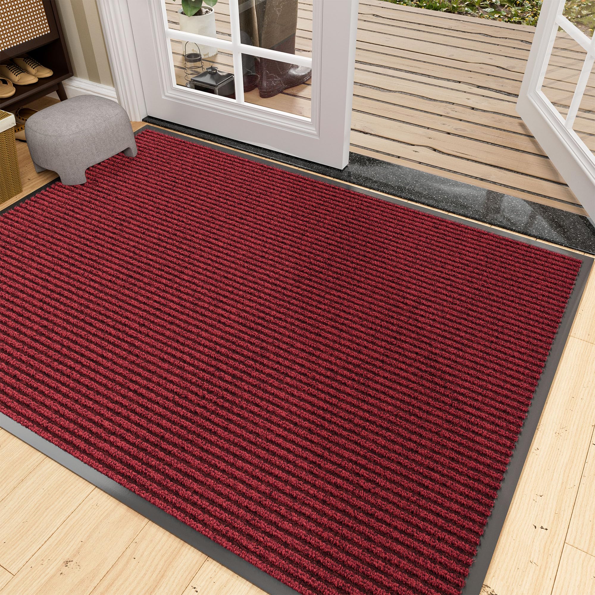 HOMEK Indoor Outdoor Door Mat Red cleaning demonstration