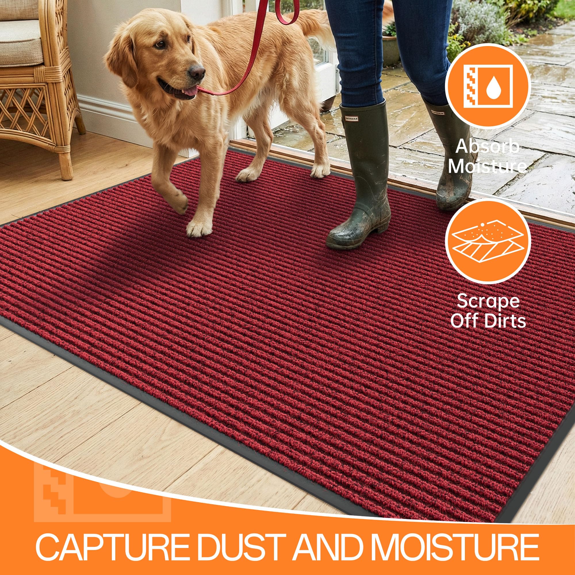 HOMEK Indoor Outdoor Door Mat Red non-slip rubber backing