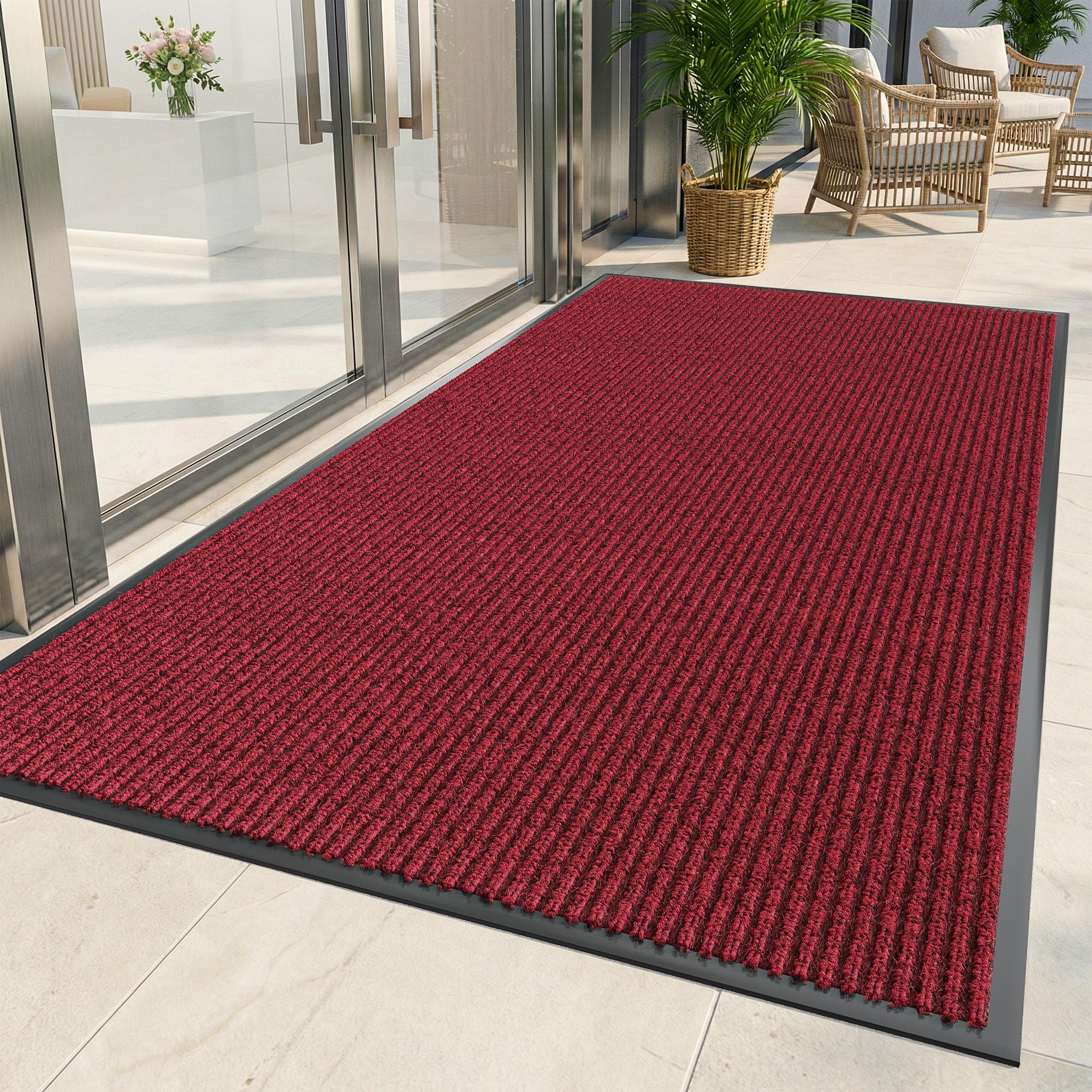 HOMEK Indoor Outdoor Door Mat Red showing deep grooves