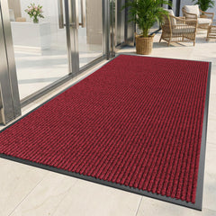 HOMEK Indoor Outdoor Door Mat Red showing deep grooves