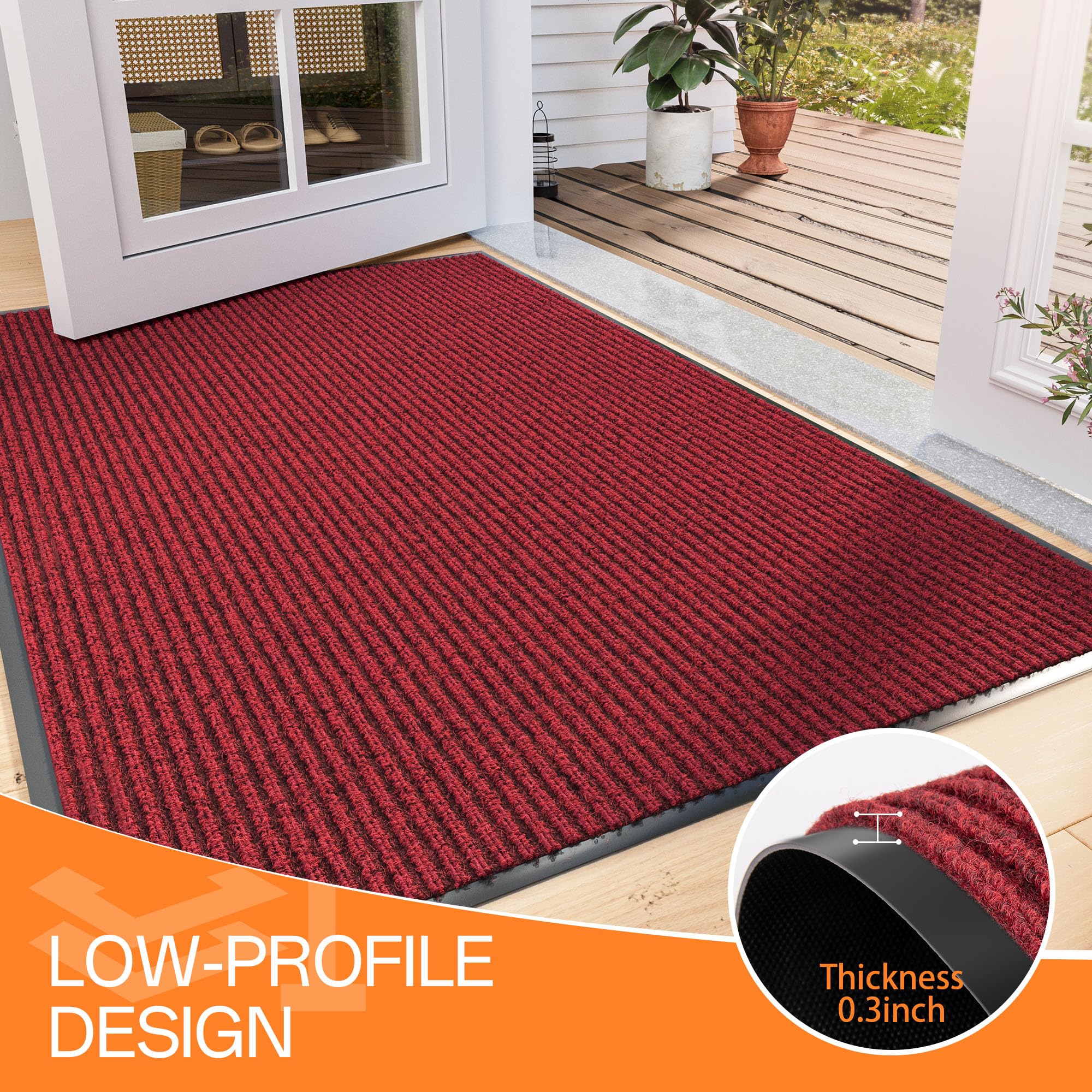 HOMEK Indoor Outdoor Door Mat Red side view