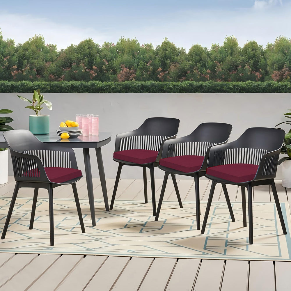HOMELYSIAN cushions showcasing dark red colour on outdoor setting
