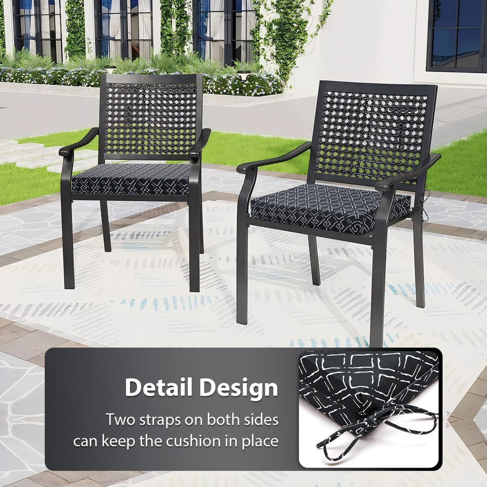 HOMELYSIAN Outdoor Chair Cushion Black Geometry with straps