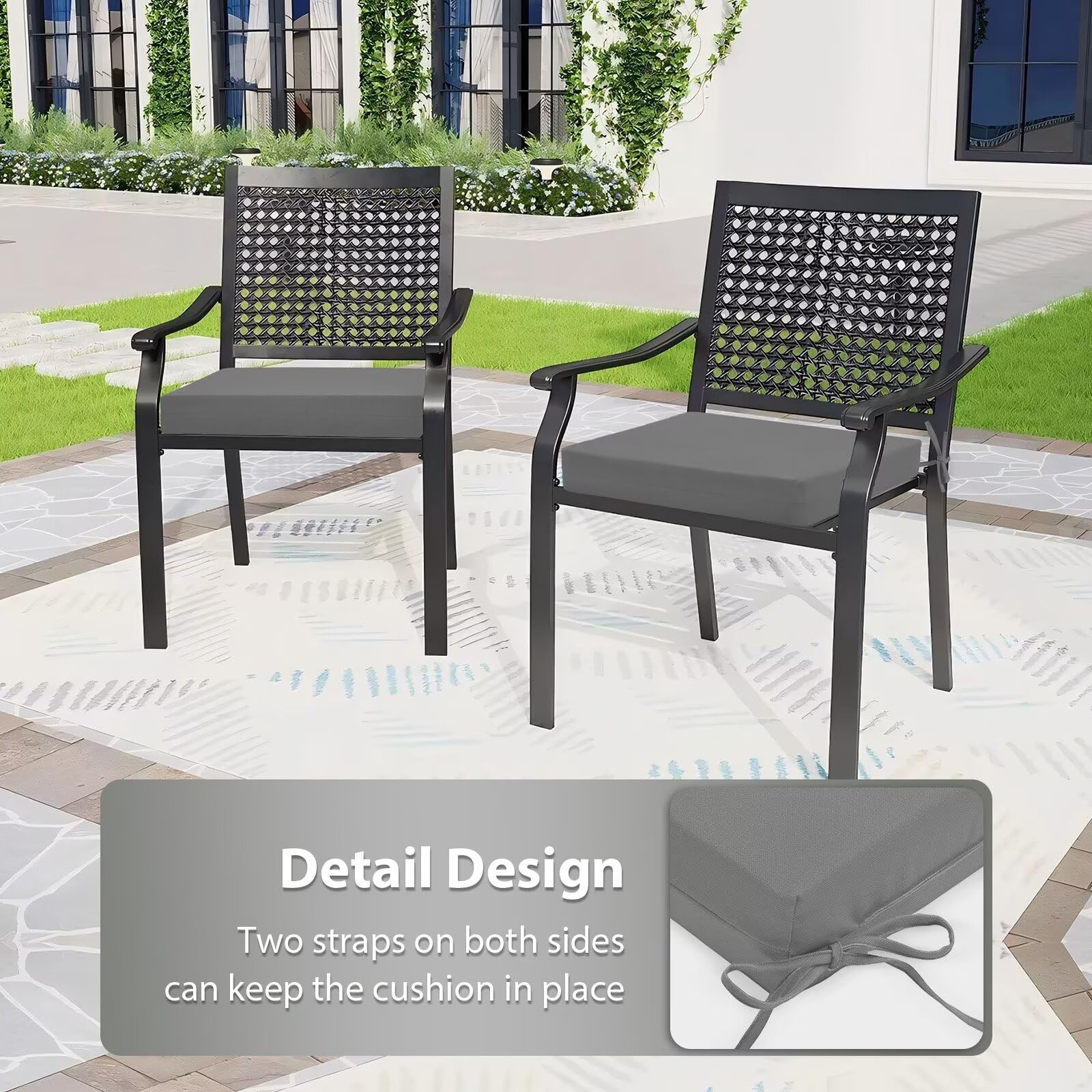 HOMELYSIAN Outdoor Chair Cushions arranged on outdoor seating