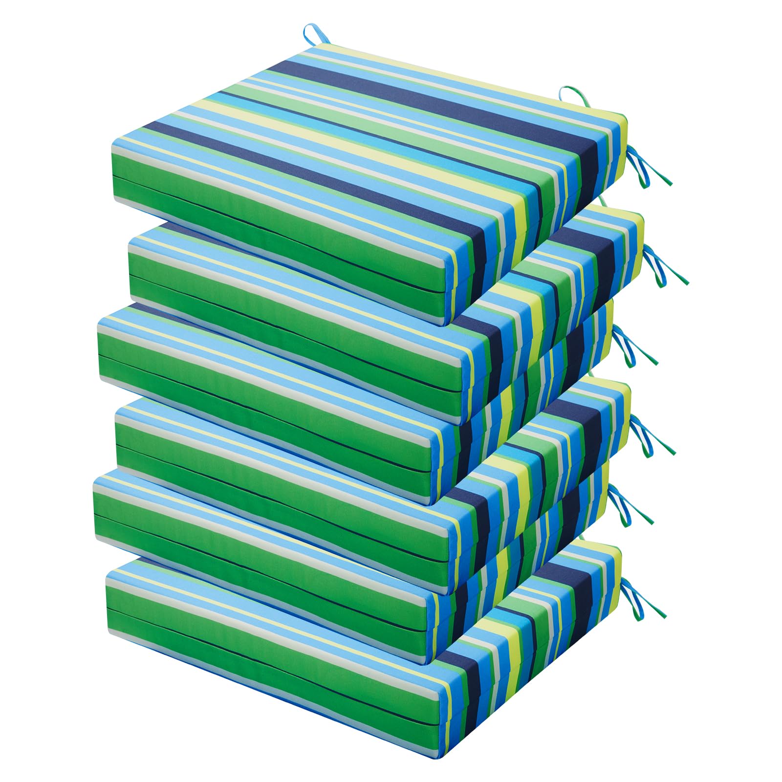HOMELYSIAN Outdoor Chair Cushions in blue and green pinstripe, front view
