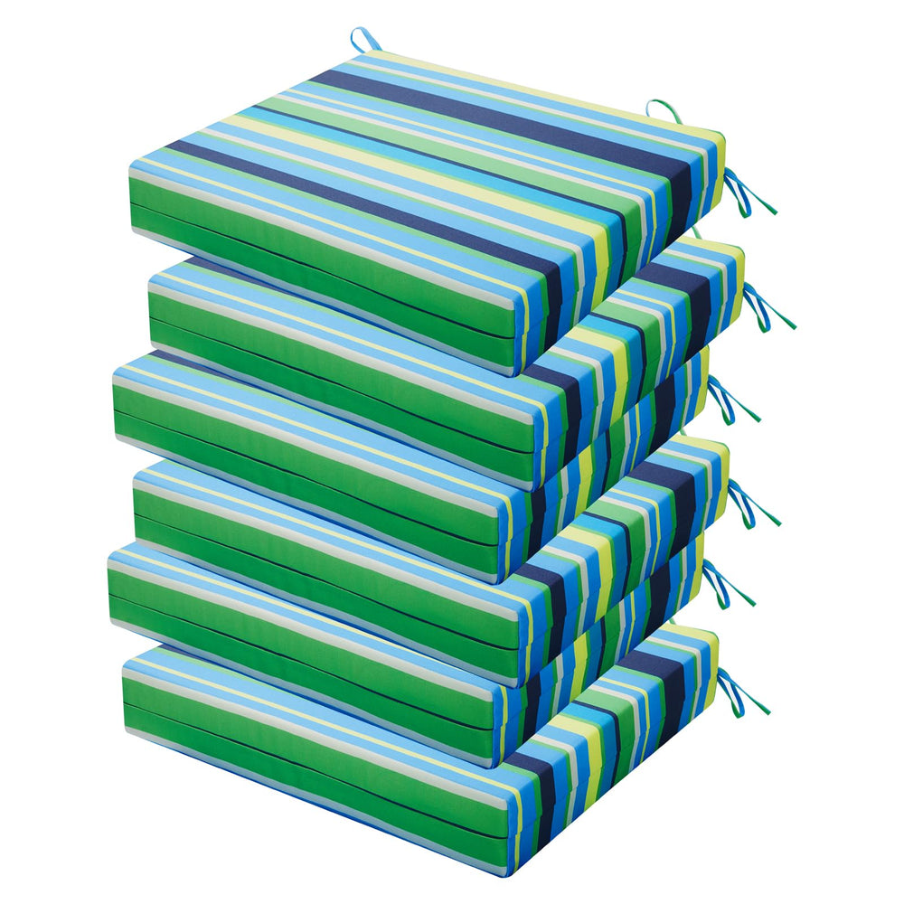 HOMELYSIAN Outdoor Chair Cushions in blue and green pinstripe, front view