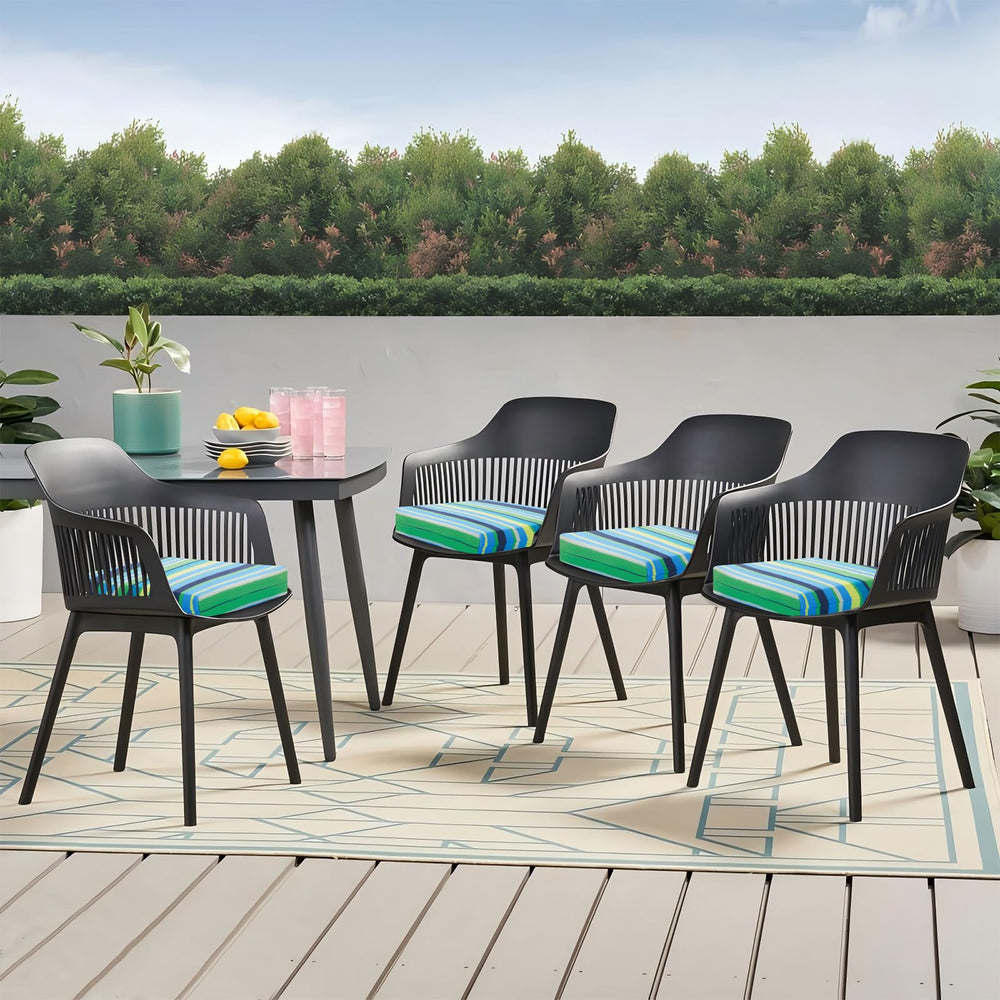 HOMELYSIAN Outdoor Chair Cushions with vibrant blue and green pinstripe pattern