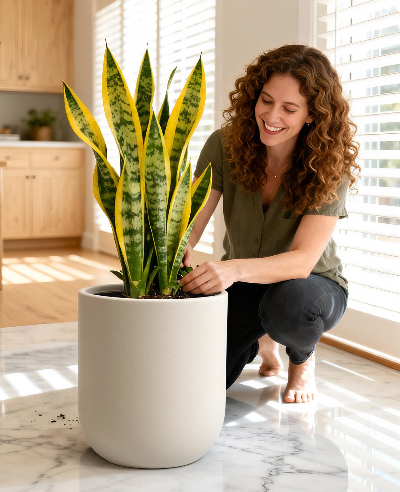 homenote 13 Inch Large Plastic Planter with multiple indoor plants