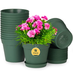 homenote 6 Inch Plastic Plant Pot with drainage holes and saucer