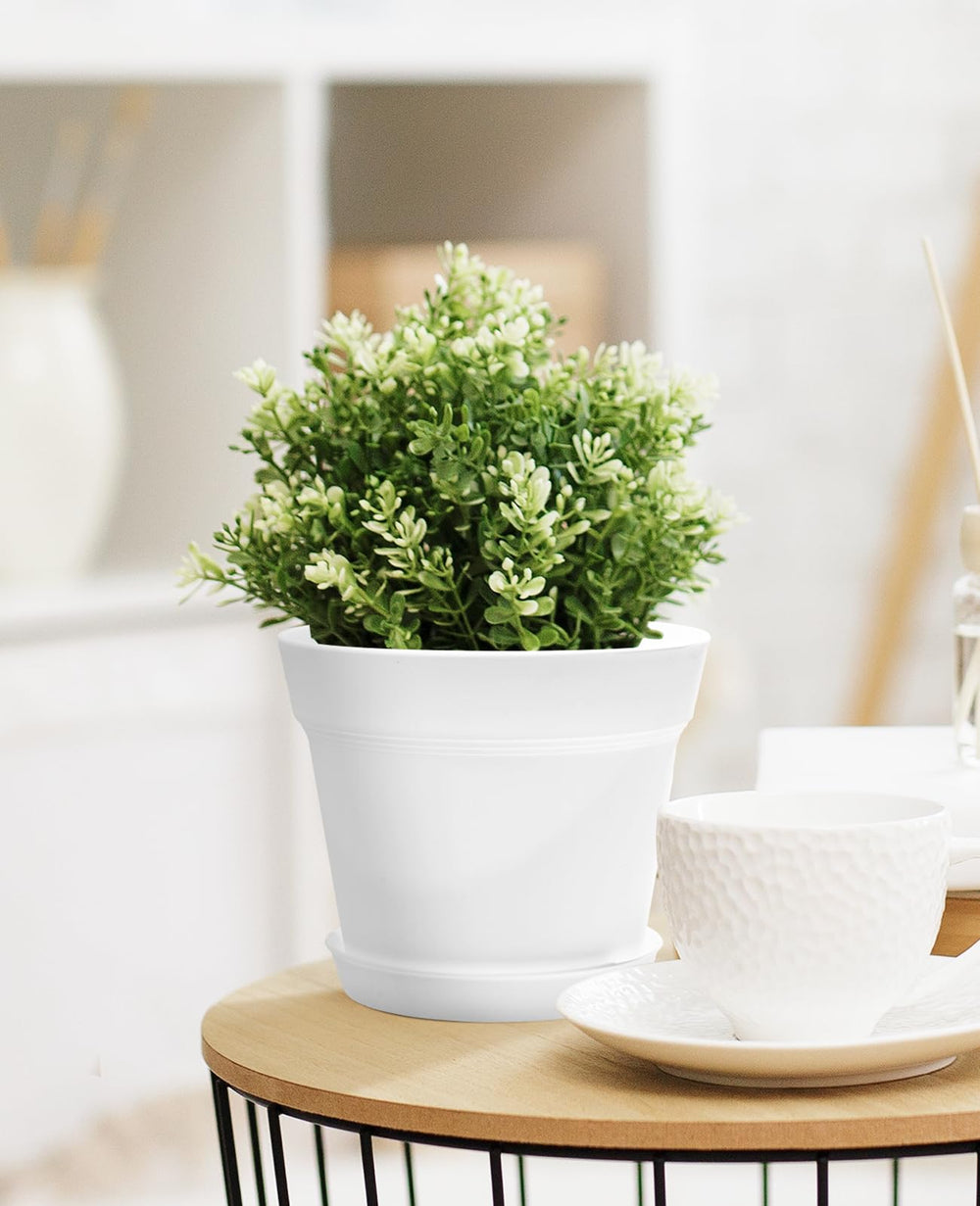 homenote 6 Inch Plastic Plant Pots displayed on a shelf