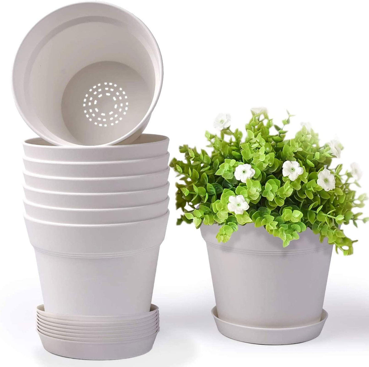 homenote 7.5 Inch Plastic Flower Pot with drainage holes, front view
