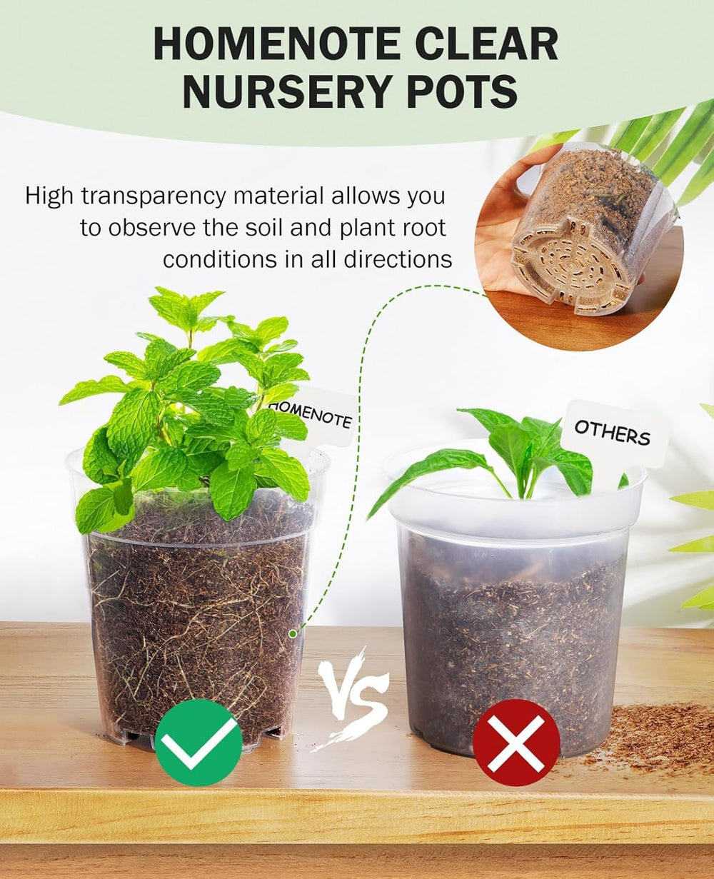 homenote clear nursery pots showing drainage holes