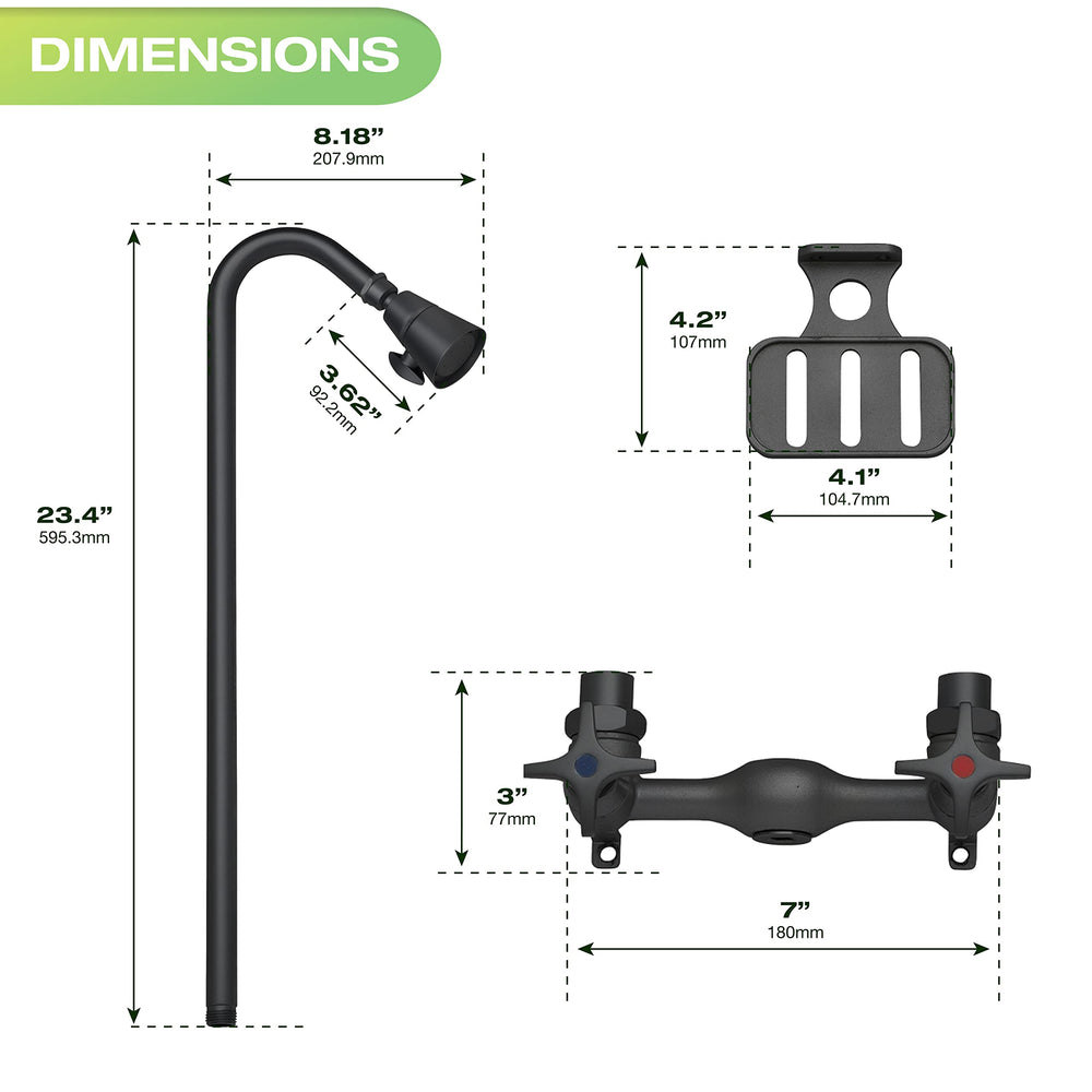 Homewerks Outdoor Shower Kit dimensions on the box