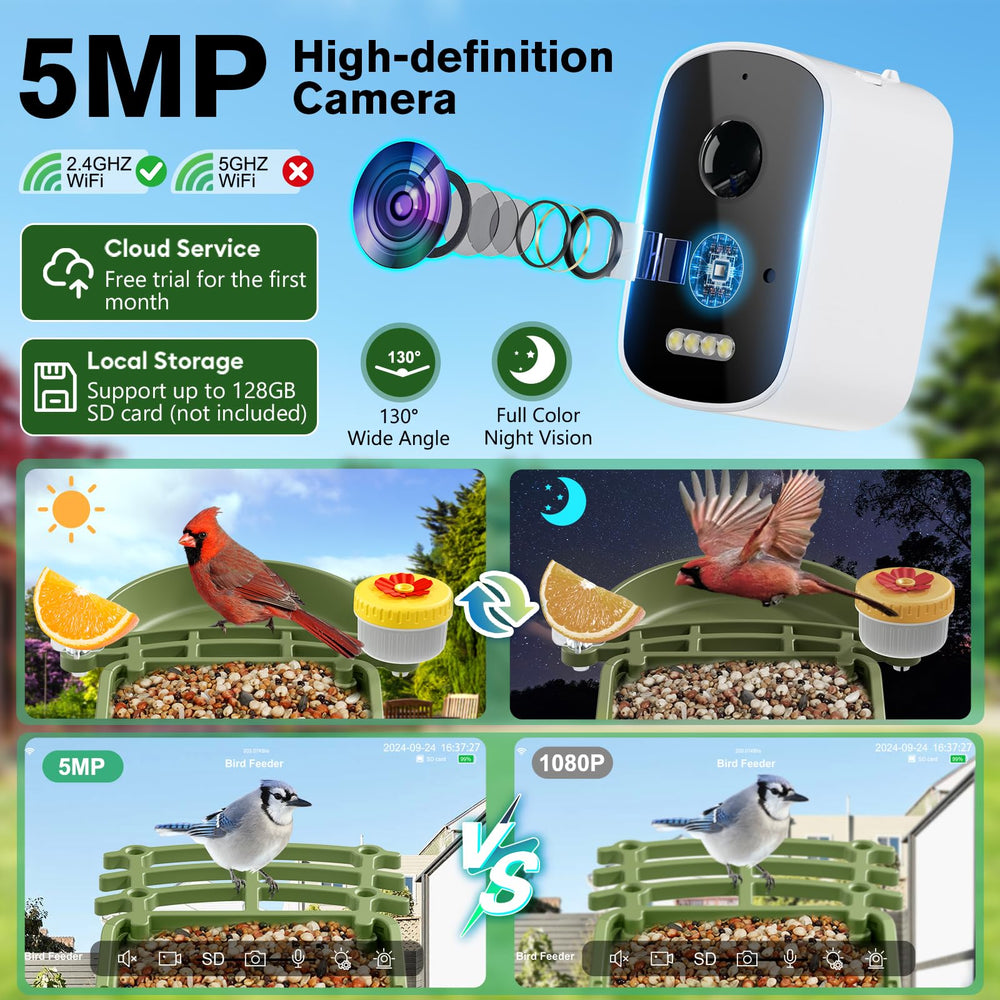 Homiefans bird feeder with birds bathing nearby