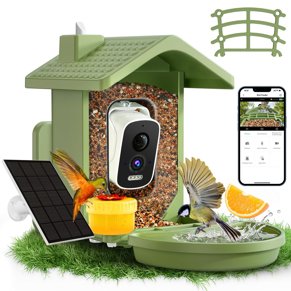 Homiefans Smart Bird Feeder with camera, green color front view