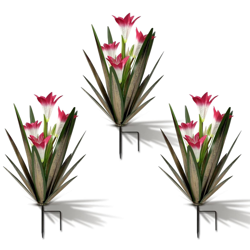 Homight Metal Agave Plant 16-inch with 3 big red lilies front view