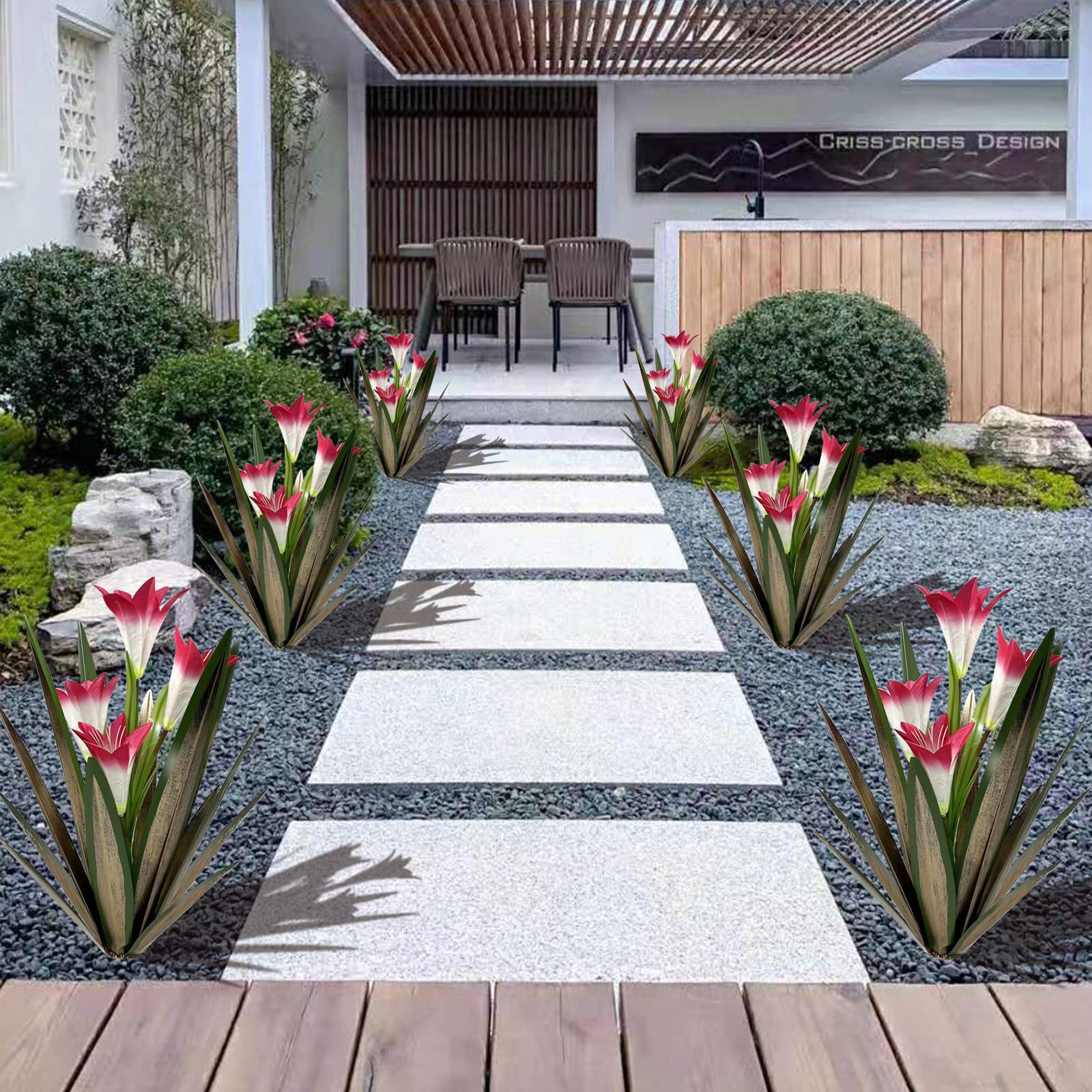 Homight Metal Agave Plant in garden setting for outdoor decoration