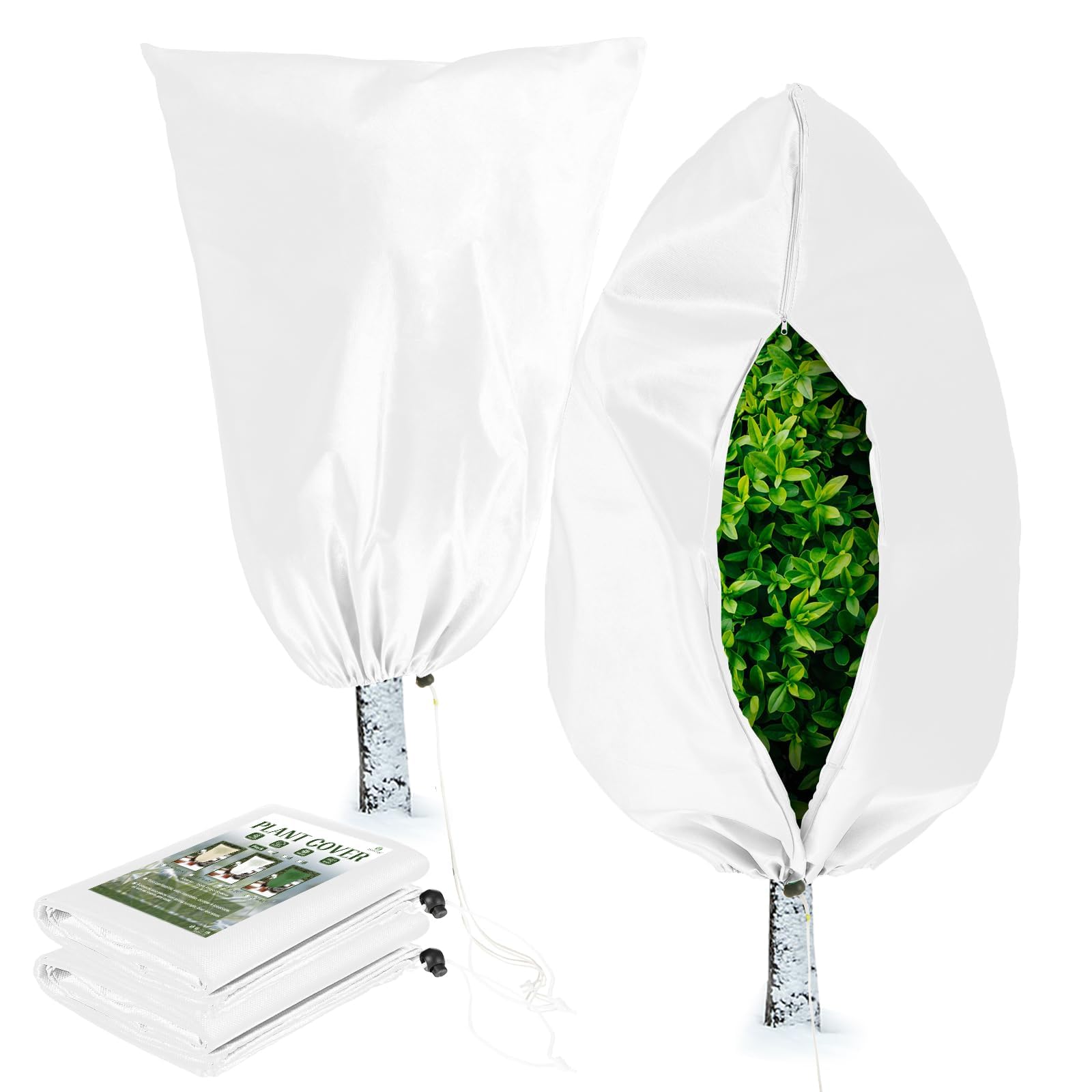 Homimp plant cover front view with zipper and drawstring