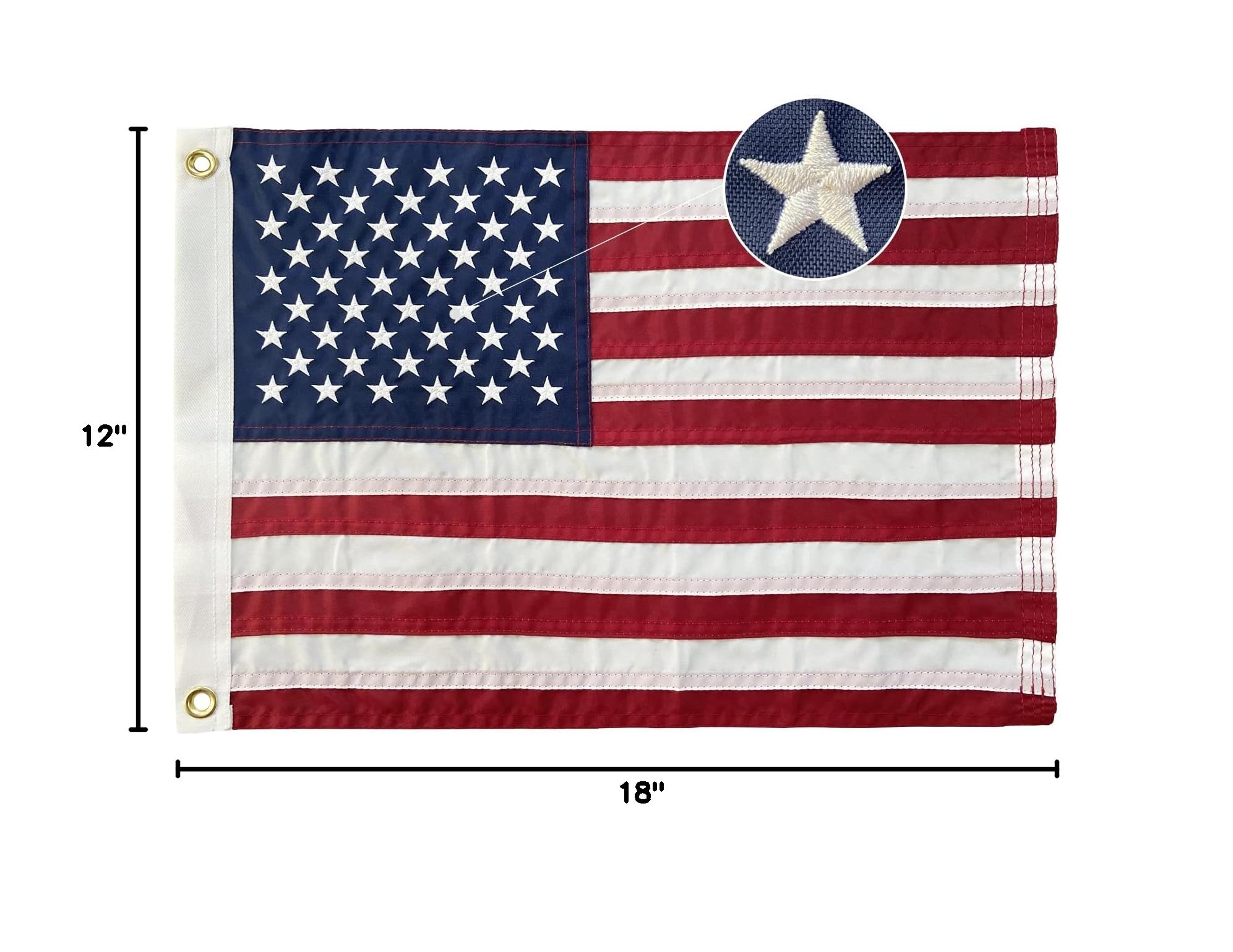 Homissor American Flag 12x18 showing brass grommets for attachment