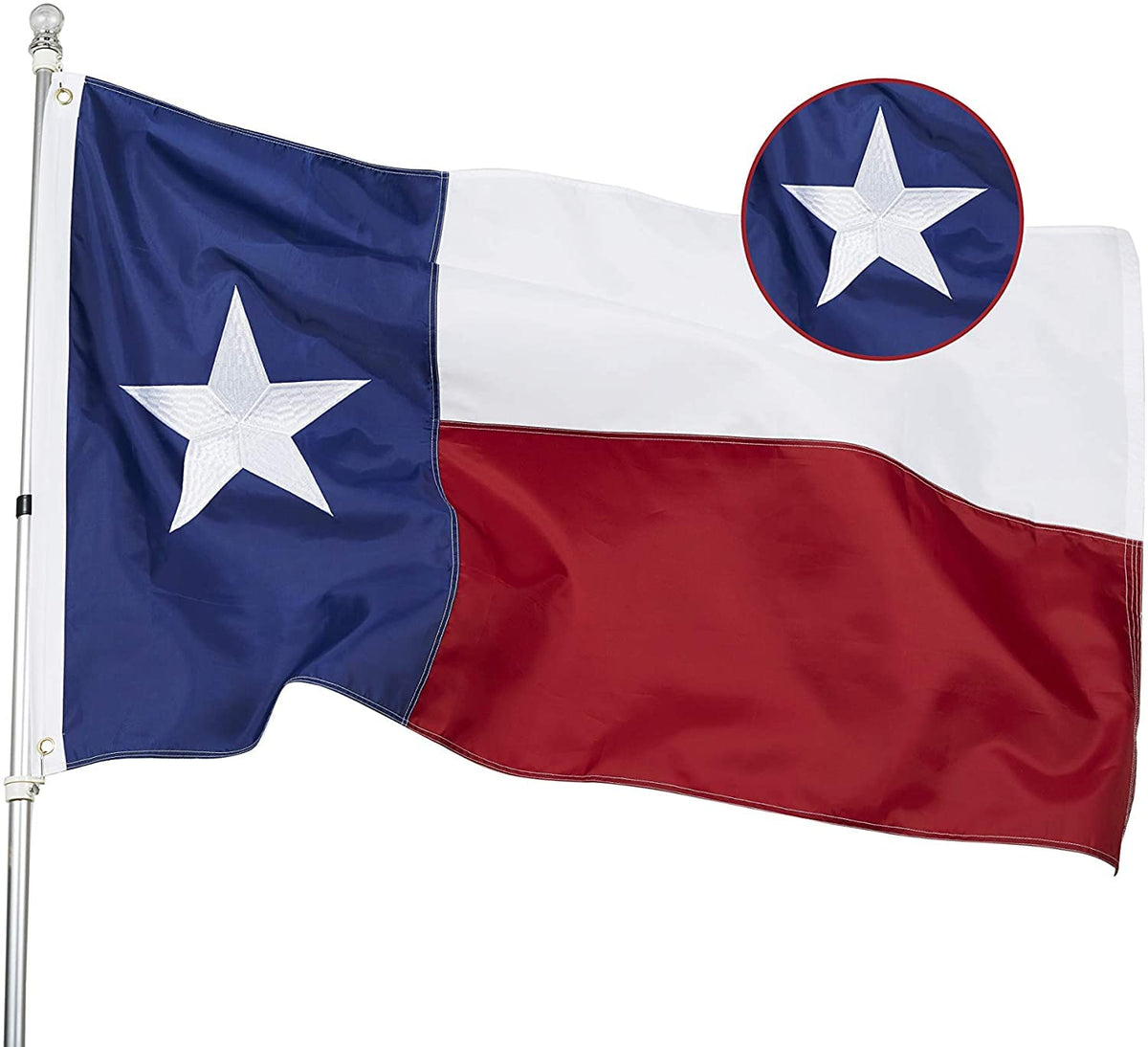 Homissor Texas Flag 2.5x4 ft front view with embroidered stars