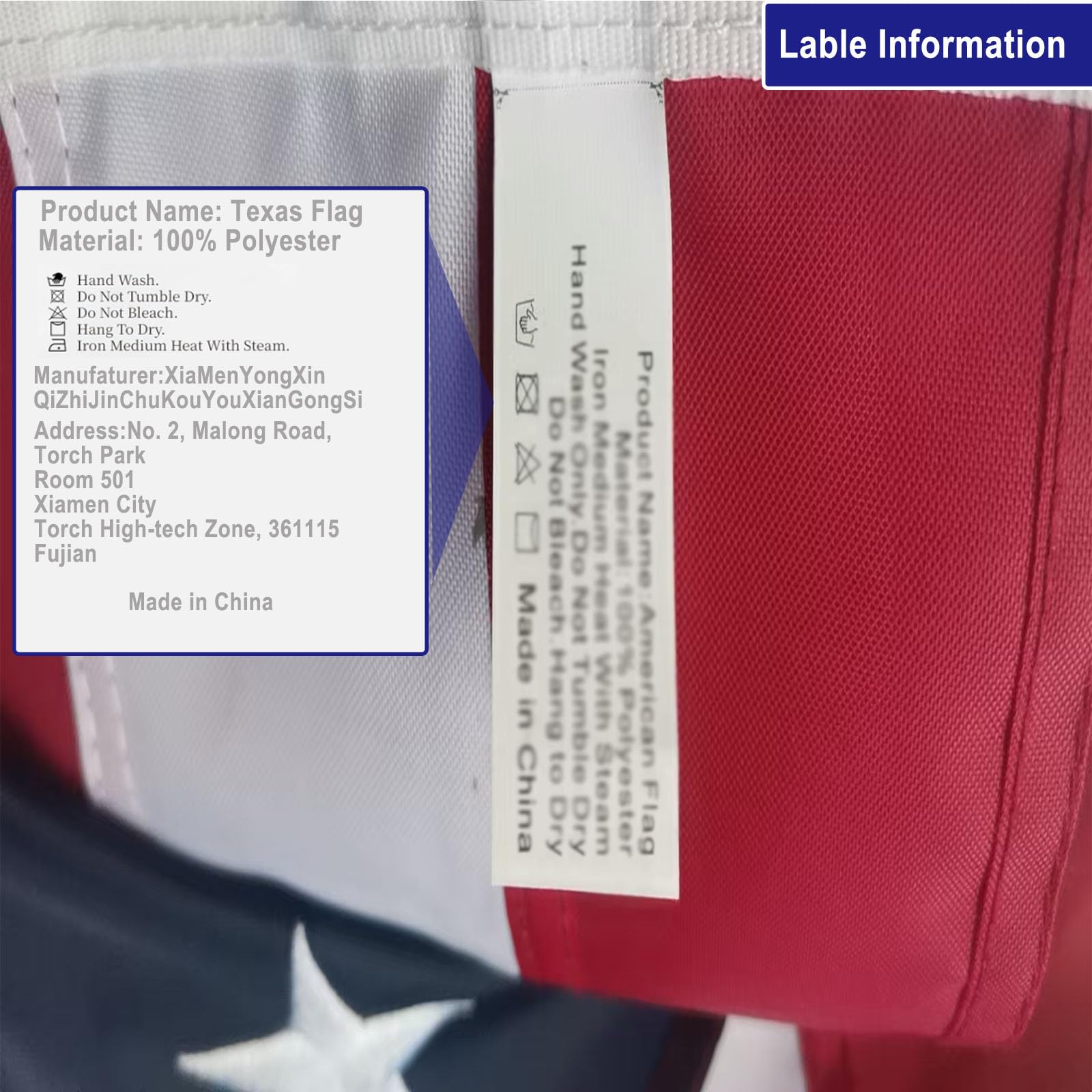 Homissor Texas Flag with canvas header and grommets