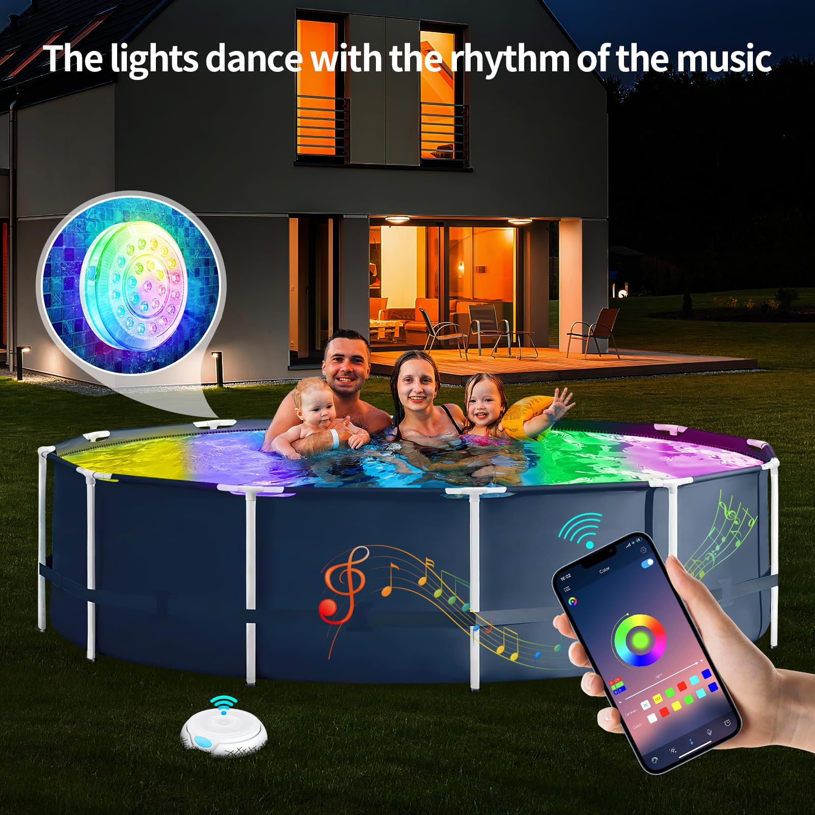 Homly pool lights featured at a party event