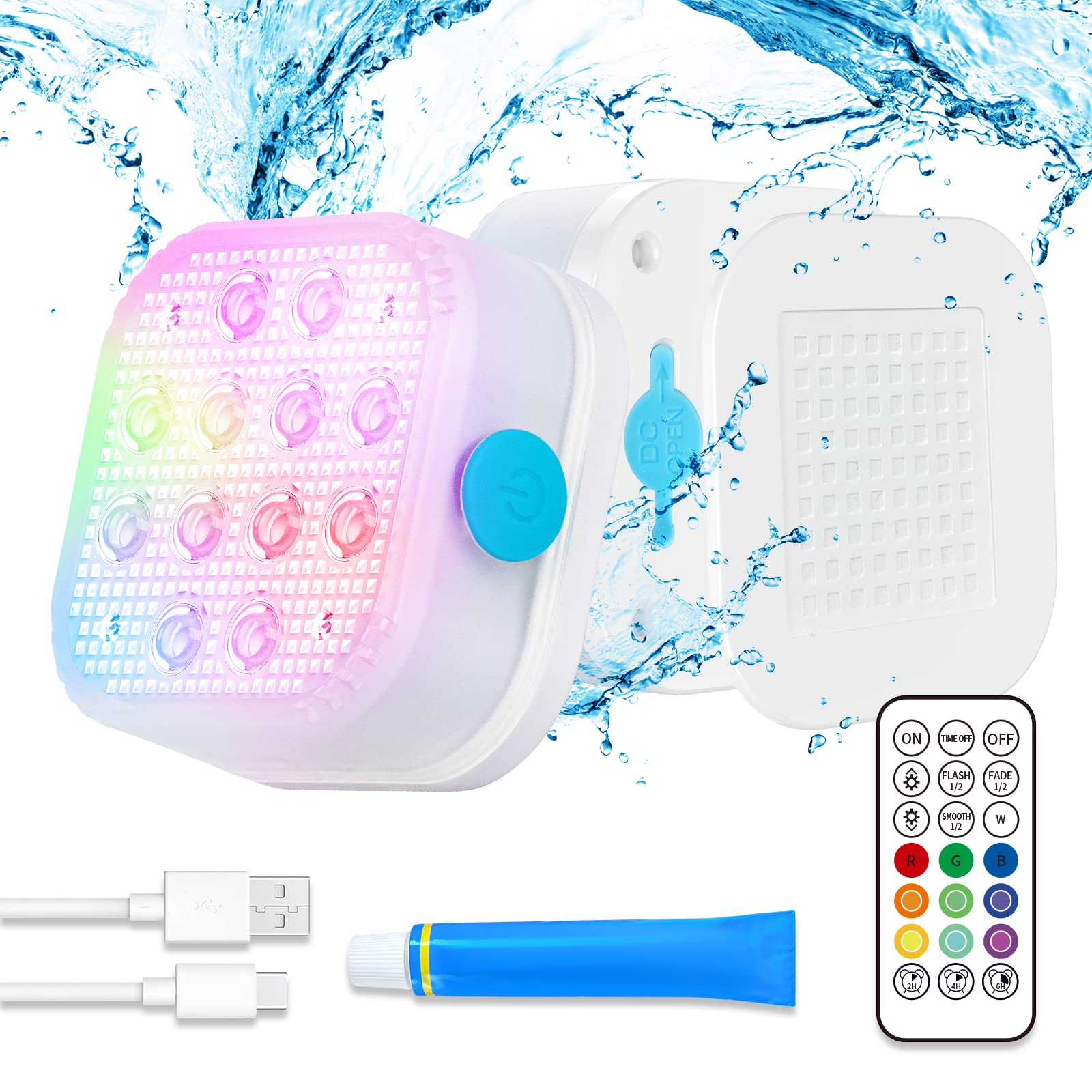 Homly Rechargeable Submersible Pool Light front view with remote