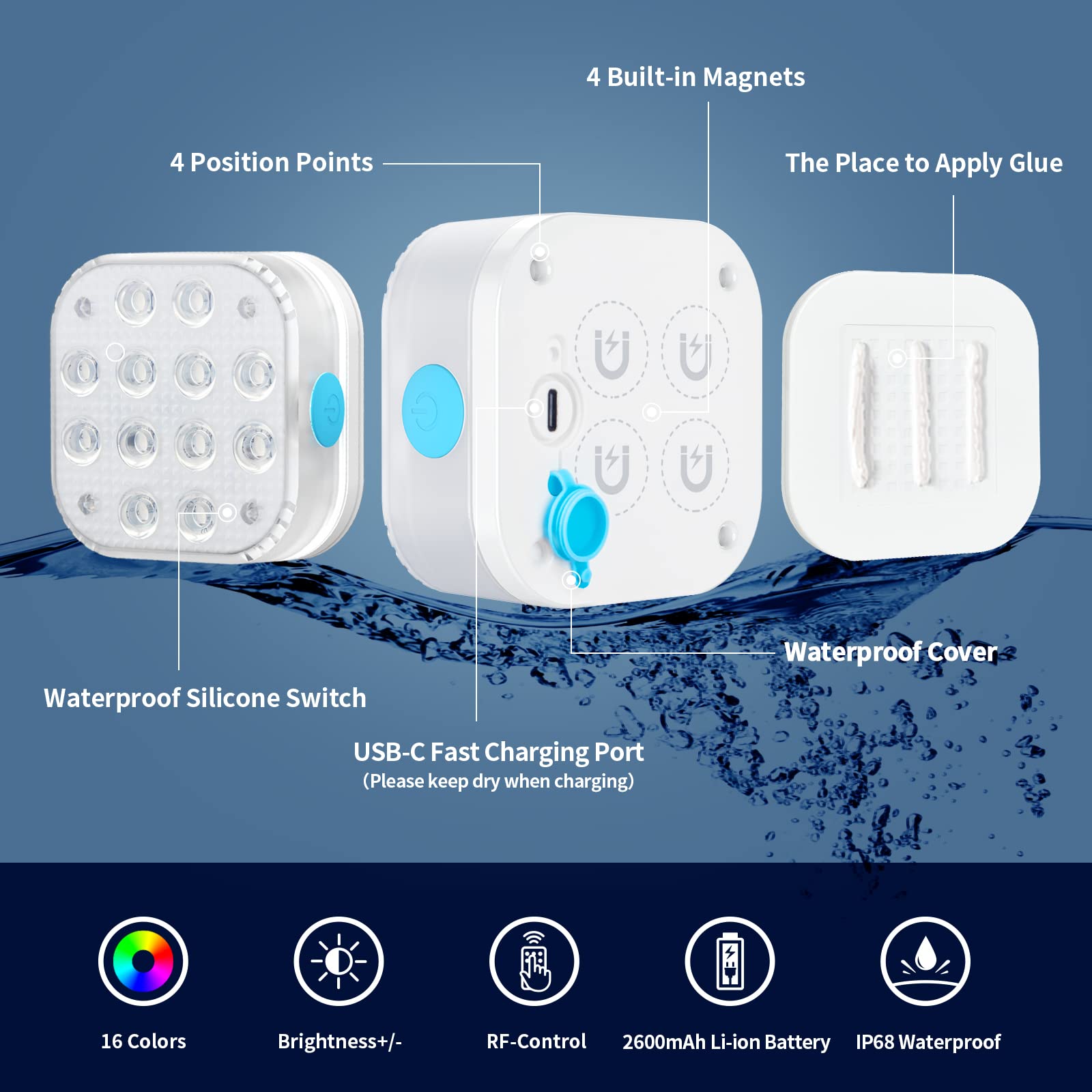 Homly Rechargeable Submersible Pool Light underwater in a pool