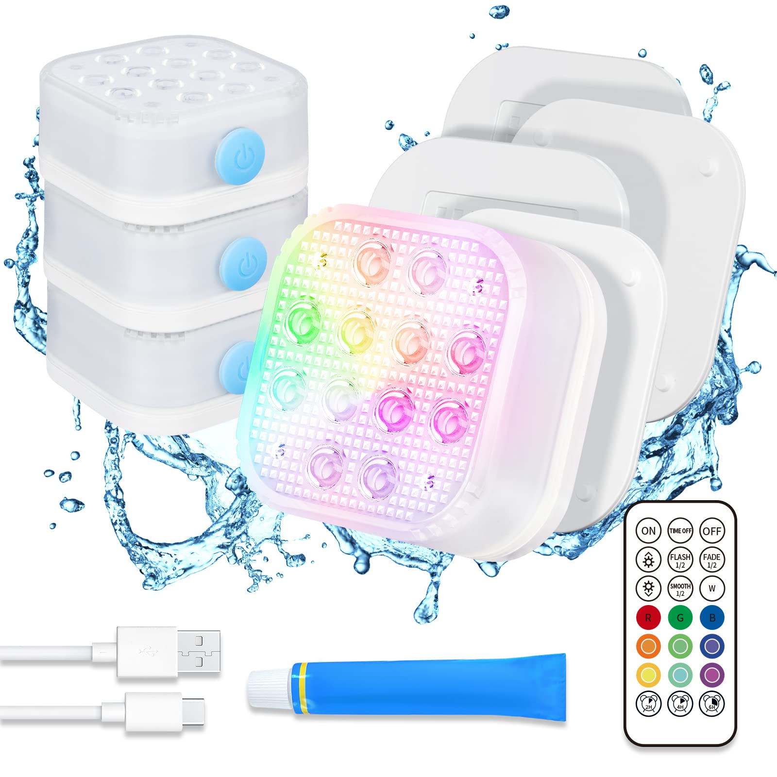 Homly rechargeable submersible pool lights in multiple colours