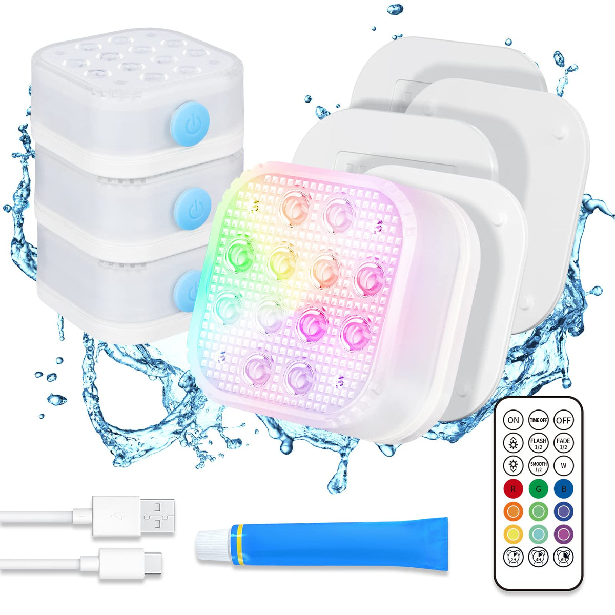 Homly rechargeable submersible pool lights in multiple colours