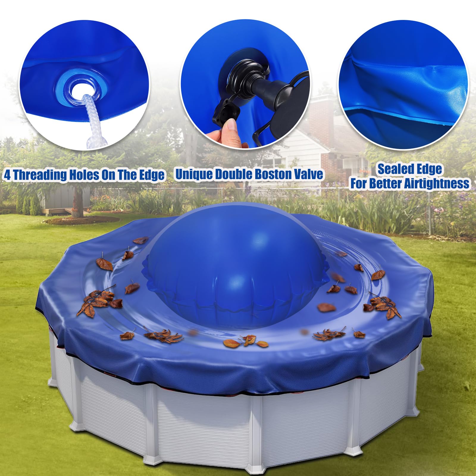 HOMSHIAM pool pillow inflated in a backyard pool setting