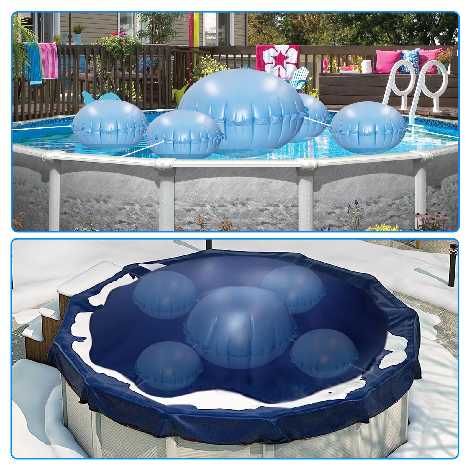 HOMSHIAM pool pillows inflated in an above ground pool
