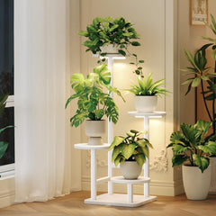 Homsorout 4-tier plant stand indoor with adjustable grow light, white