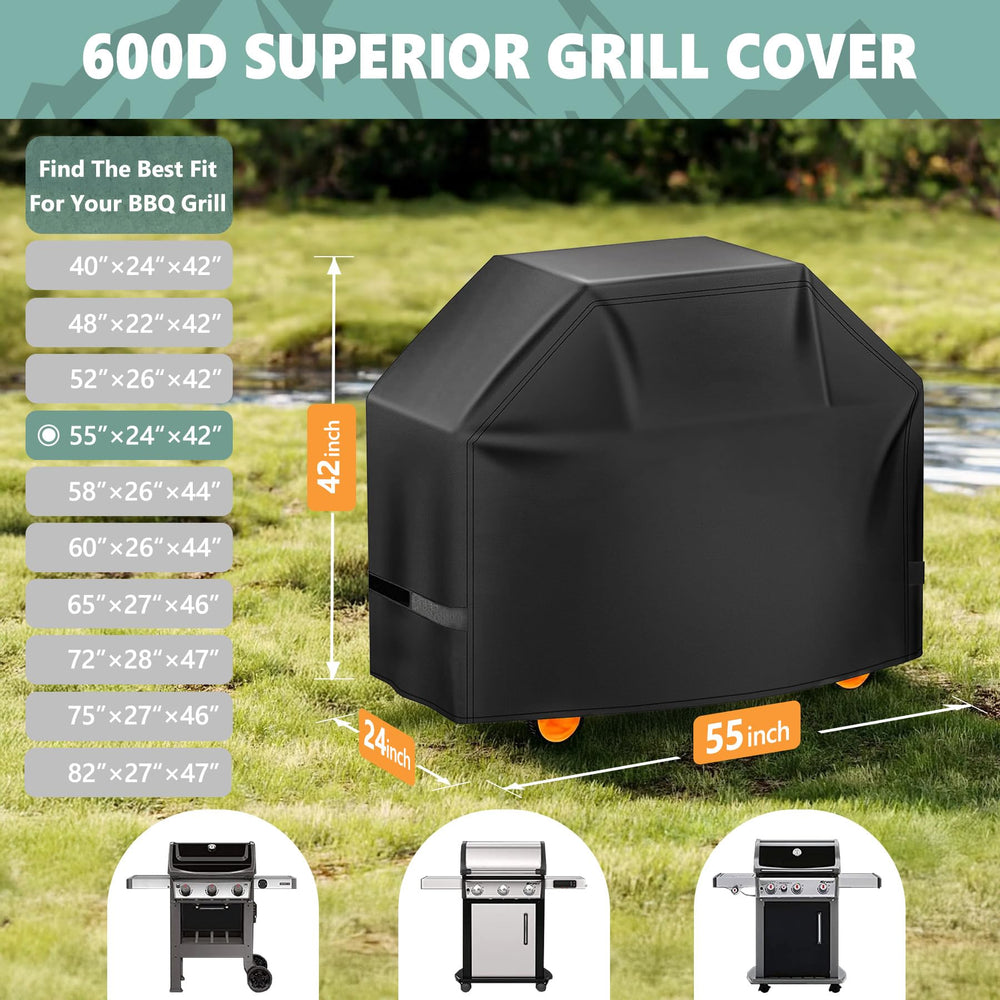 HomWanna 55 Inch Grill Cover side view showcasing waterproof material