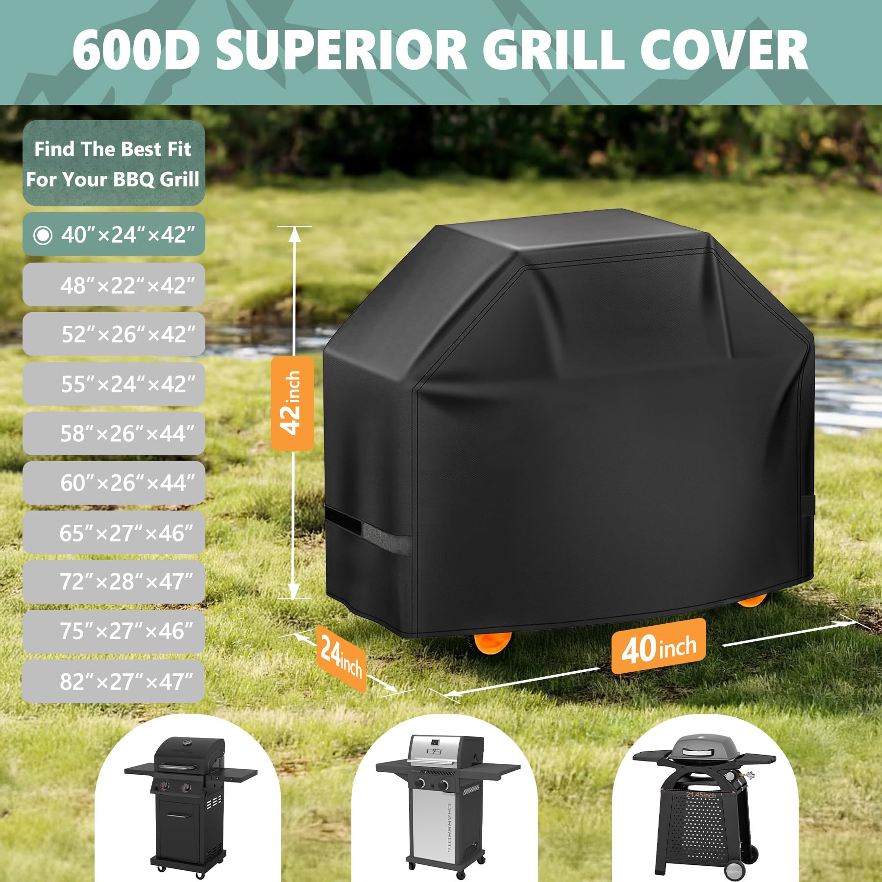 HomWanna Grill Cover 40 Inch back view with storage bag