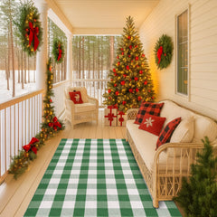 Homydecor Christmas Green & White Plaid Rug 4' x 6' front view