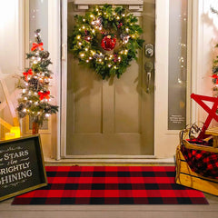 Homydecor Christmas Red and Black Plaid Rug front view