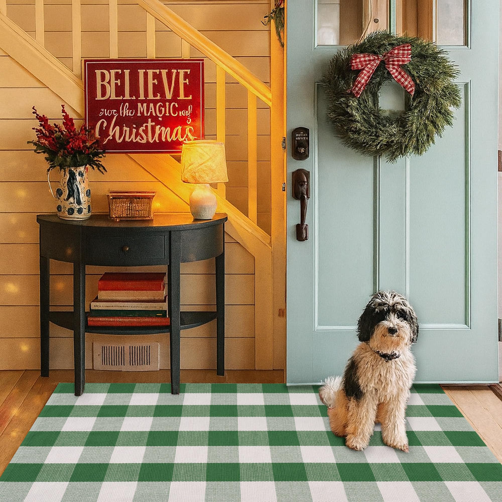 Homydecor Christmas Rug on a porch entryway