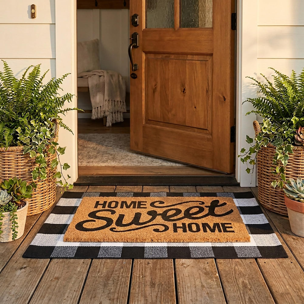 Homydecor doormat set with coir mat and buffalo plaid rug