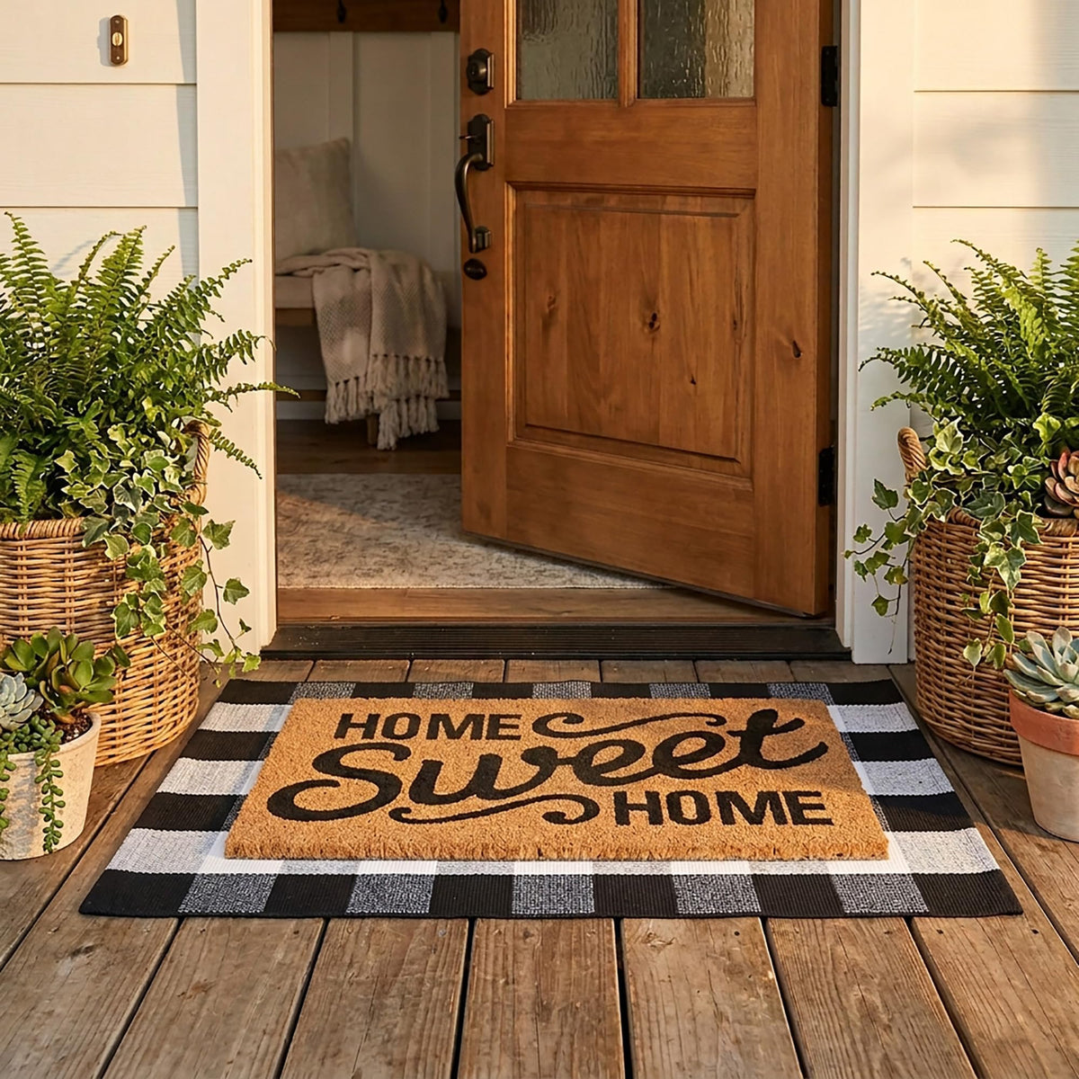 Homydecor doormat set with coir mat and buffalo plaid rug