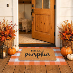 Homydecor Fall Decor Door Mat Combo Set with coco coir welcome mat and plaid rug