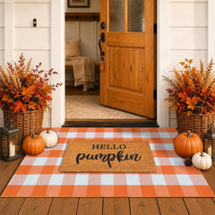 Homydecor Fall Decor Doormat Combo Set with orange and white plaid rug