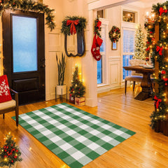 Homydecor Green and White Plaid Rug in living room setting