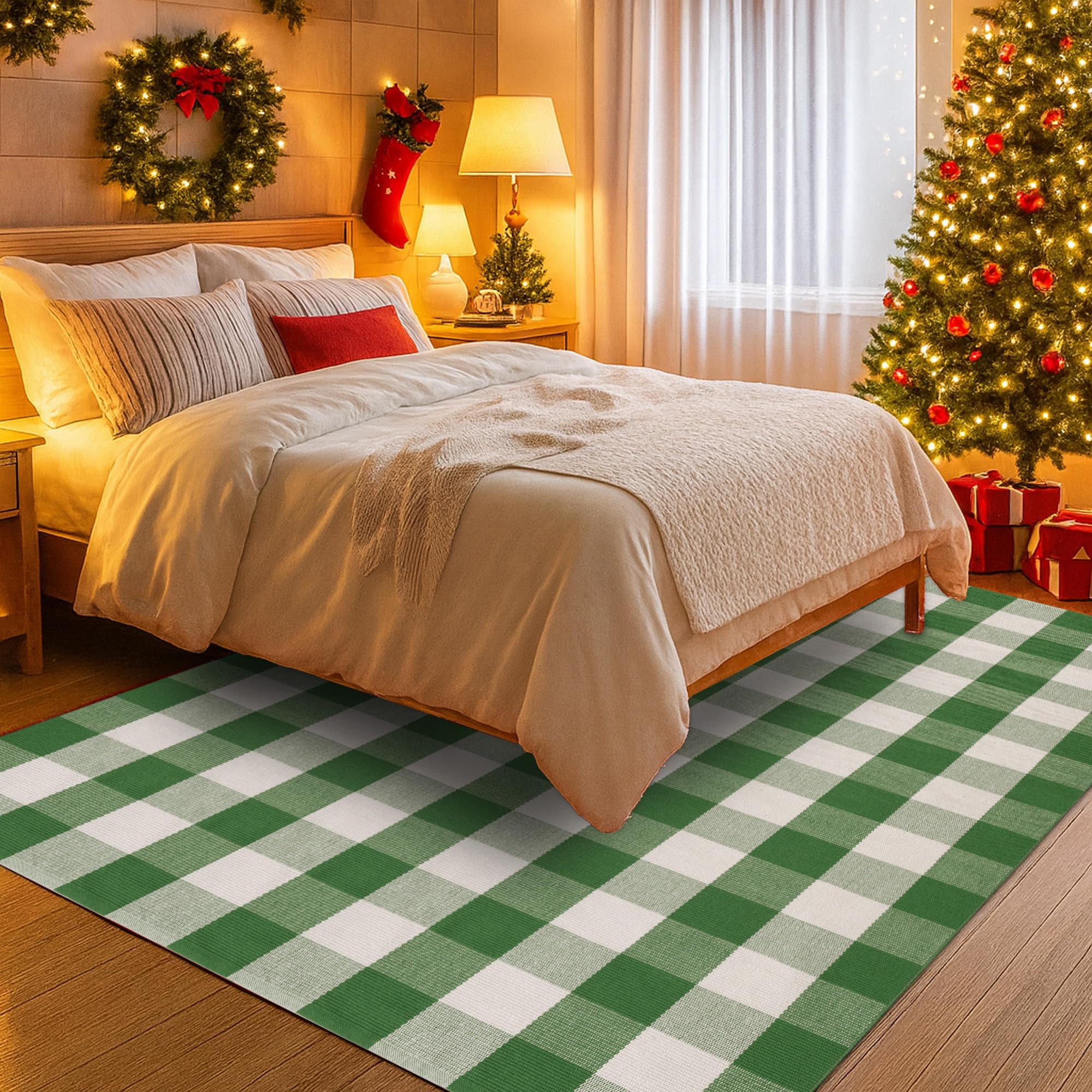 Homydecor Plaid Rug folded showing reversible design